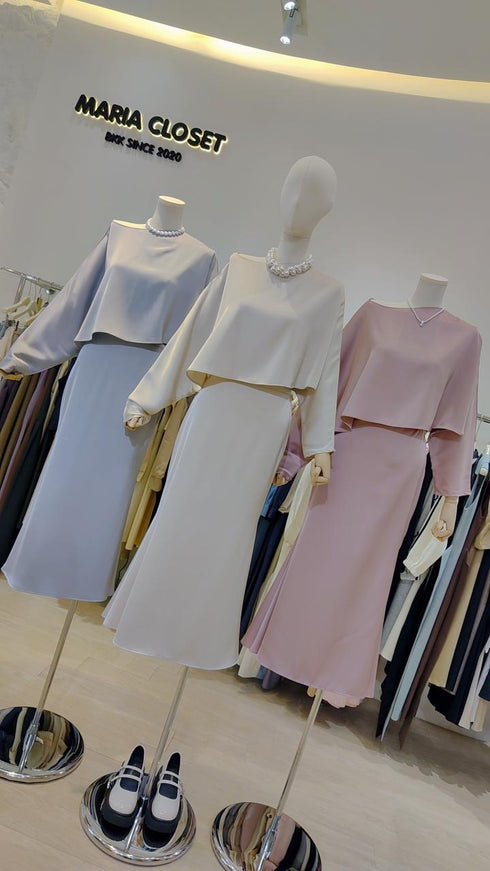 Women Loose Long Sleeves Crop Blouse With A-Line Skirts